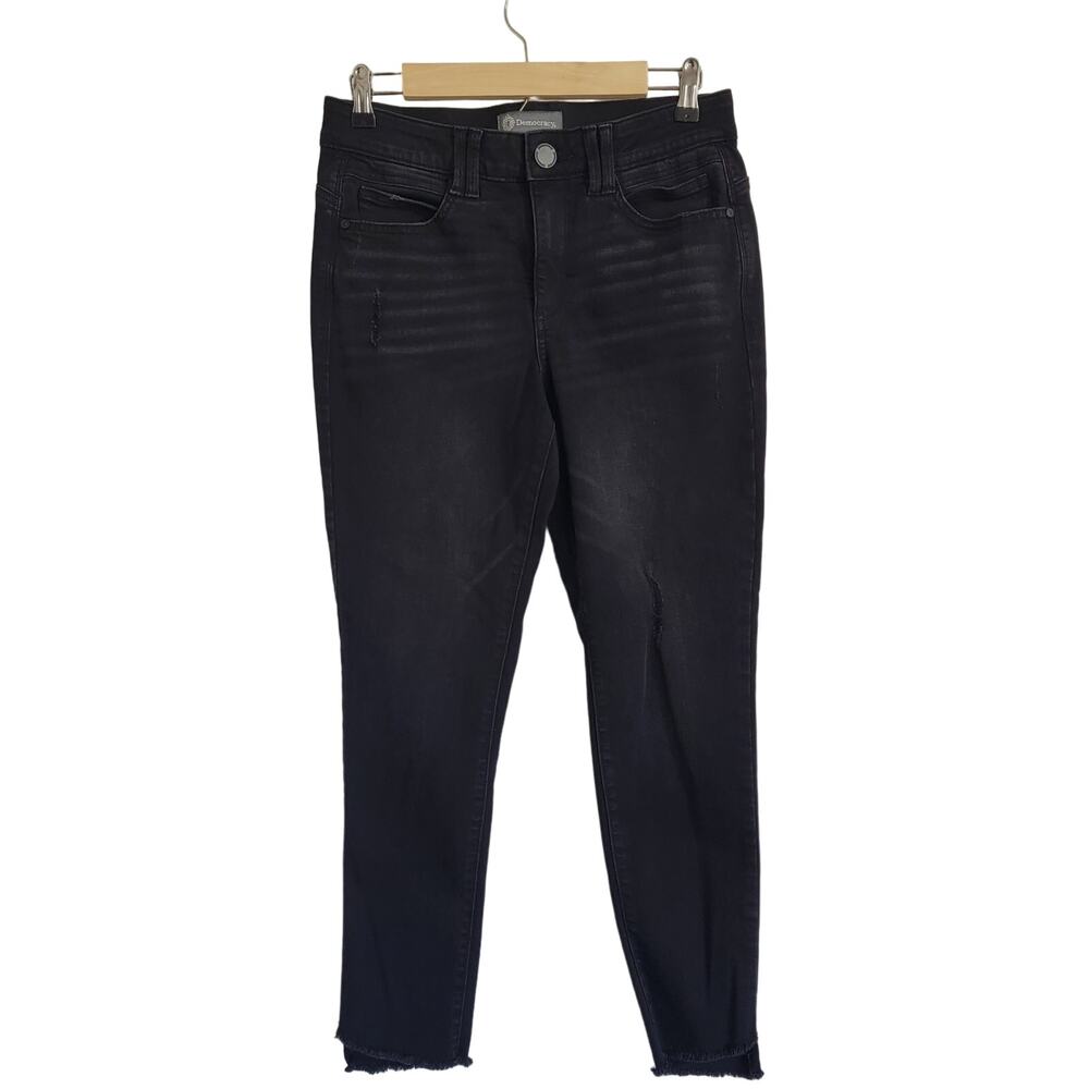 Democracy Ab Technology Jeans Women's Size 8 Black Skinny Ankle Distressed‎